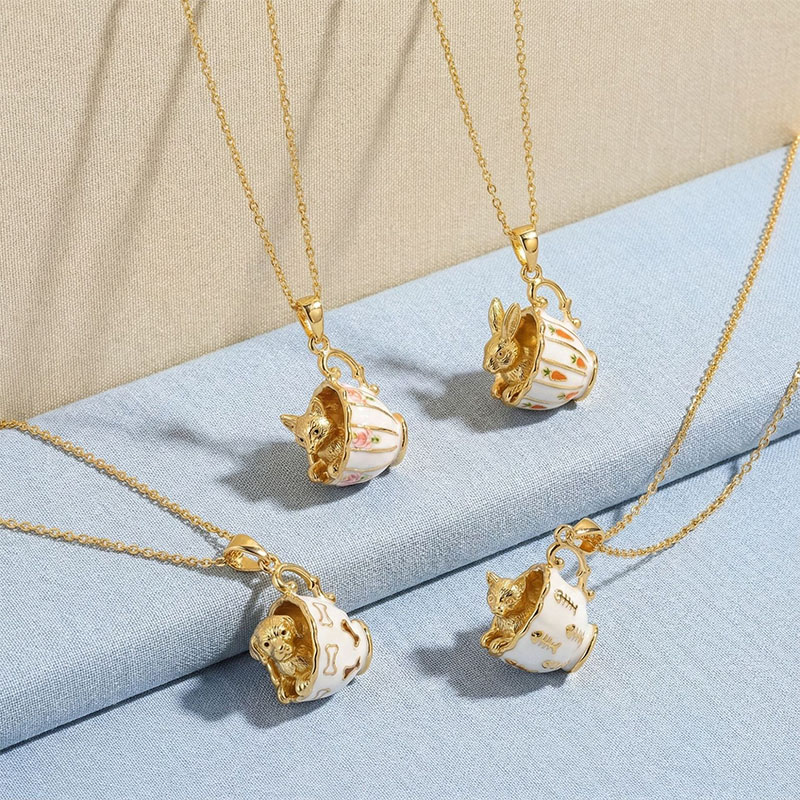 Cute Teacup Animal Locket Necklace