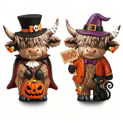 🎁Halloween 2D Flat Highland Cow Decorative Ornament