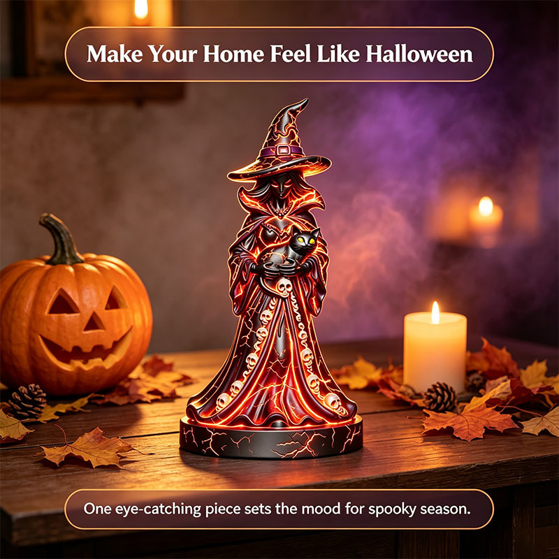 🎁Halloween Light-up Witch and Cat Figurine Ornament