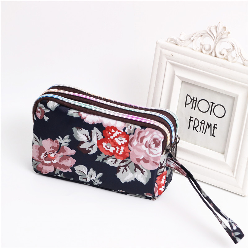 Multi Zip Waterproof Floral Wristlet Pouch
