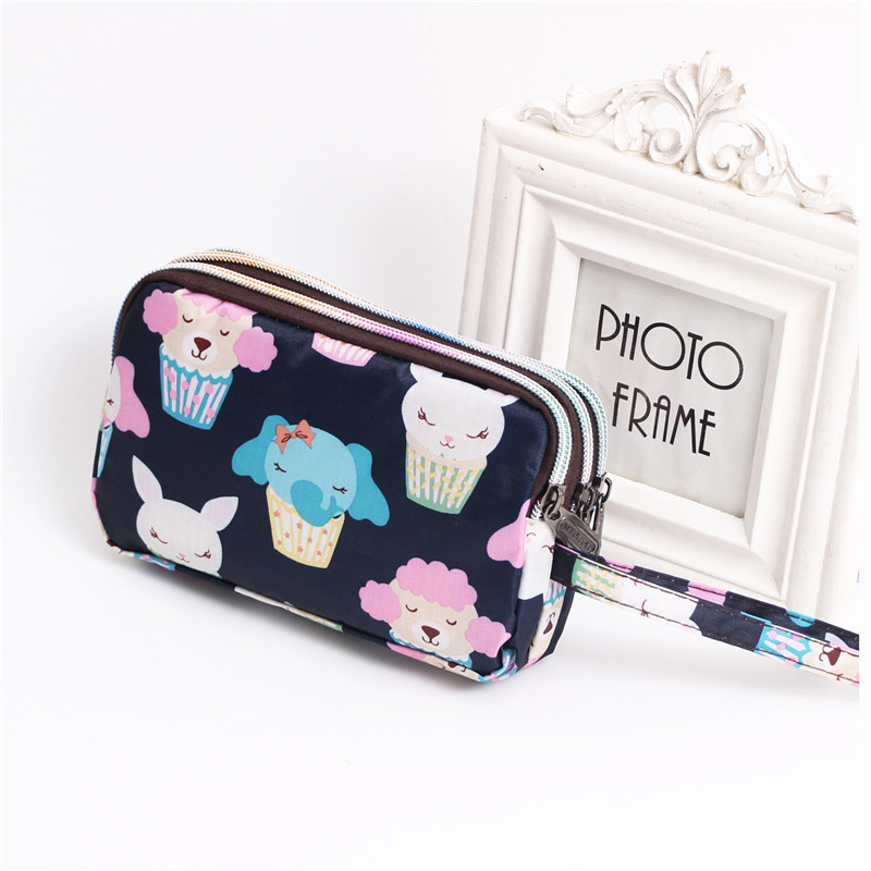 Multi Zip Waterproof Floral Wristlet Pouch
