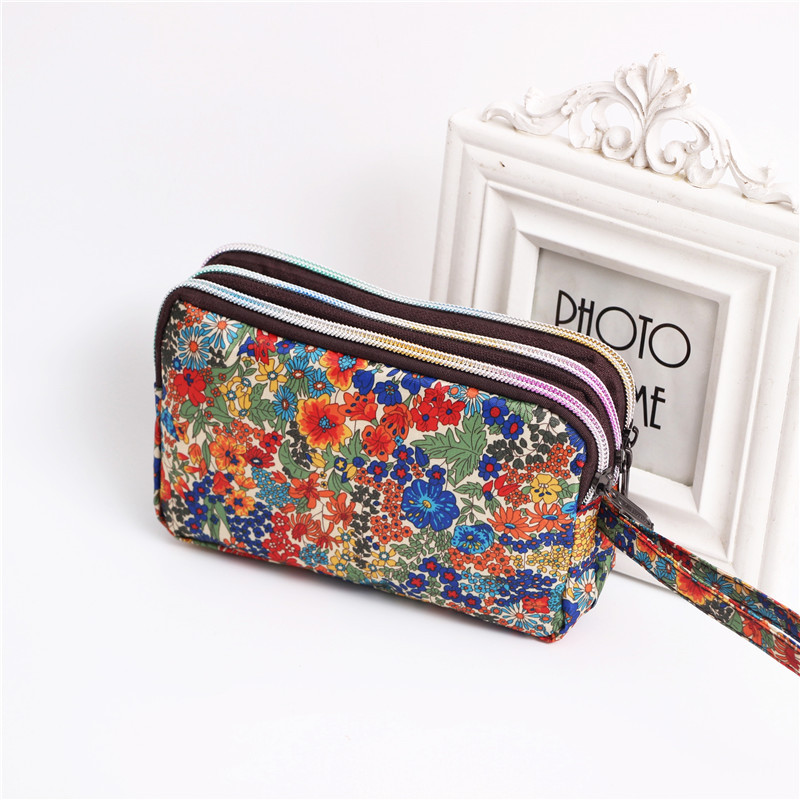 Multi Zip Waterproof Floral Wristlet Pouch