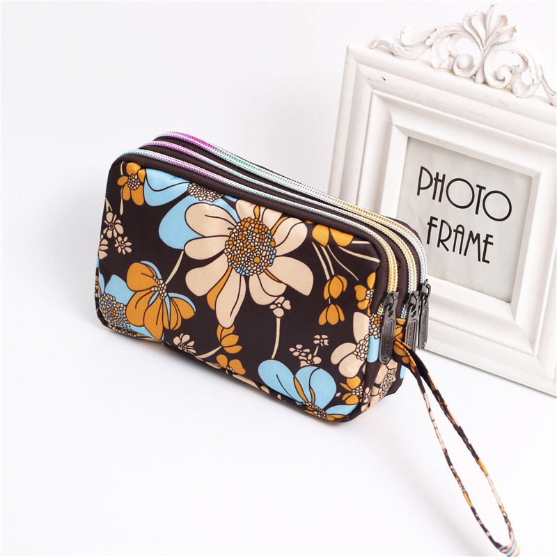 Multi Zip Waterproof Floral Wristlet Pouch
