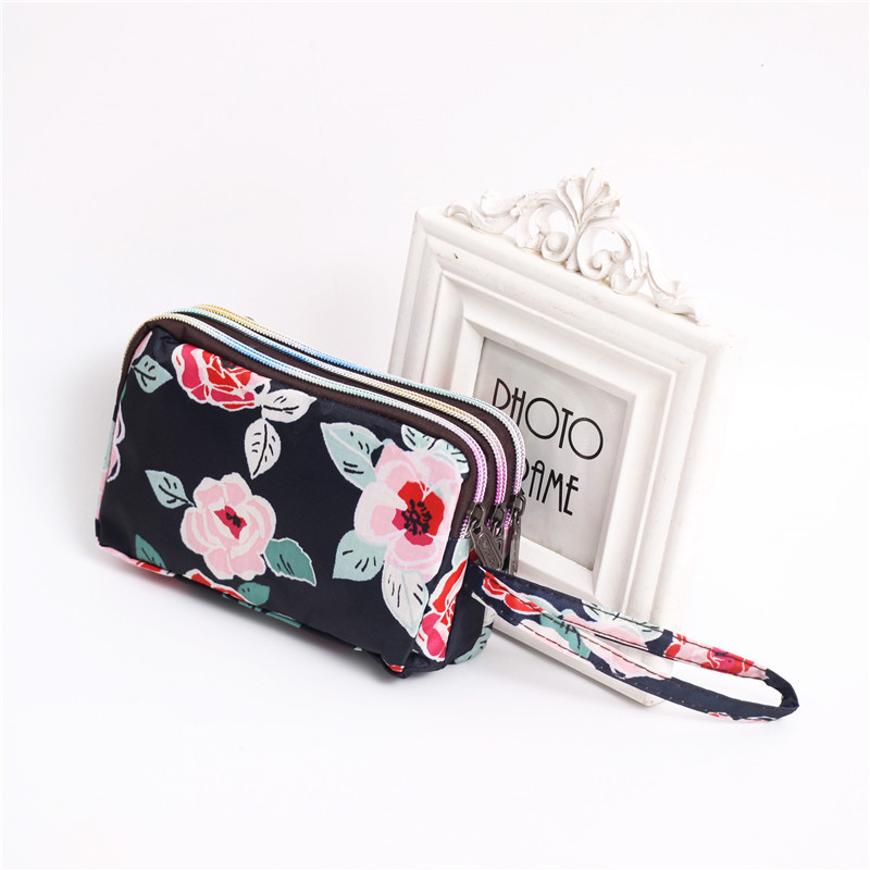 Multi Zip Waterproof Floral Wristlet Pouch