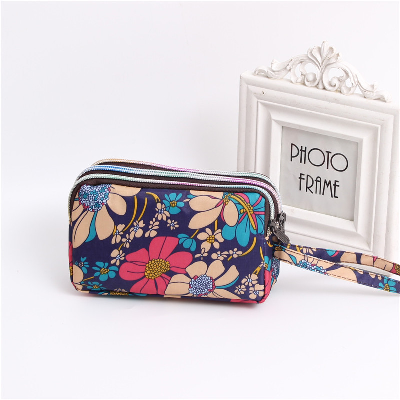 Multi Zip Waterproof Floral Wristlet Pouch