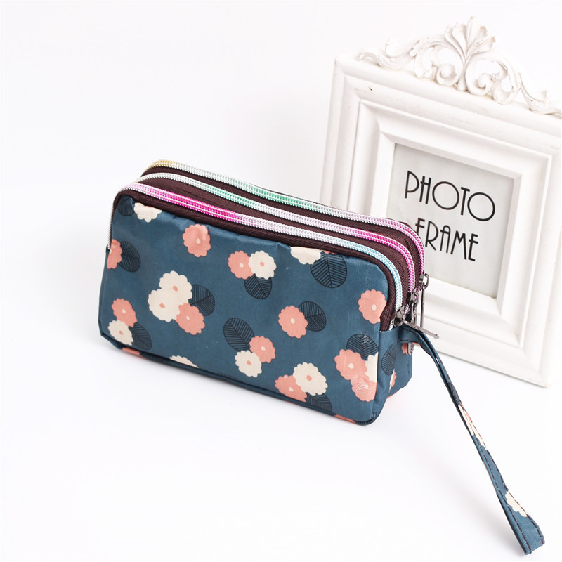 Multi Zip Waterproof Floral Wristlet Pouch