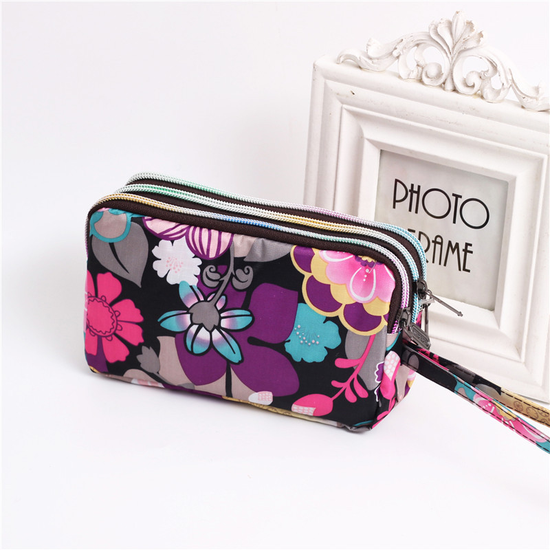 Multi Zip Waterproof Floral Wristlet Pouch