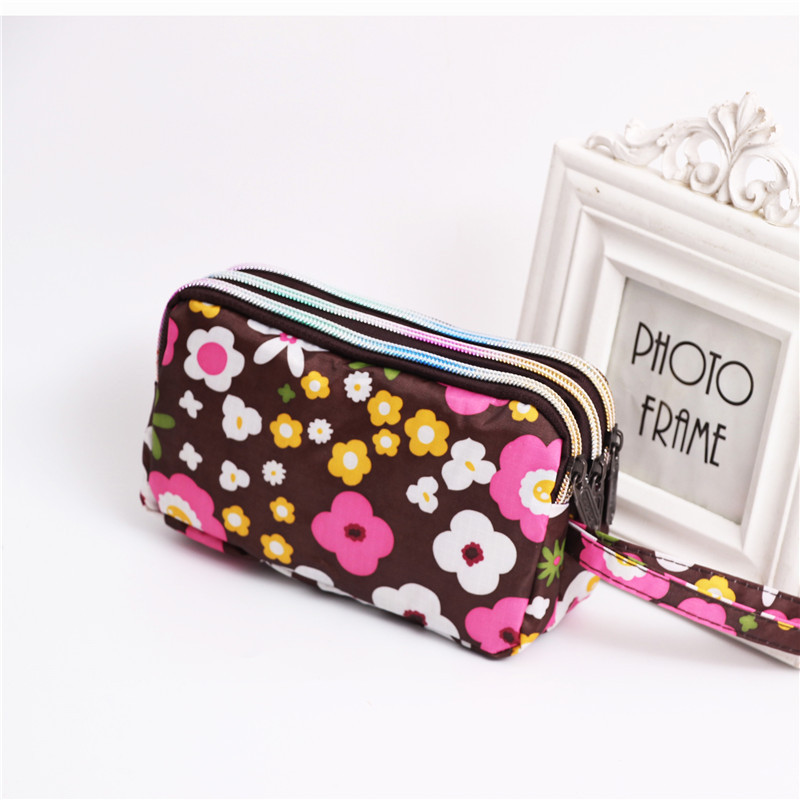 Multi Zip Waterproof Floral Wristlet Pouch
