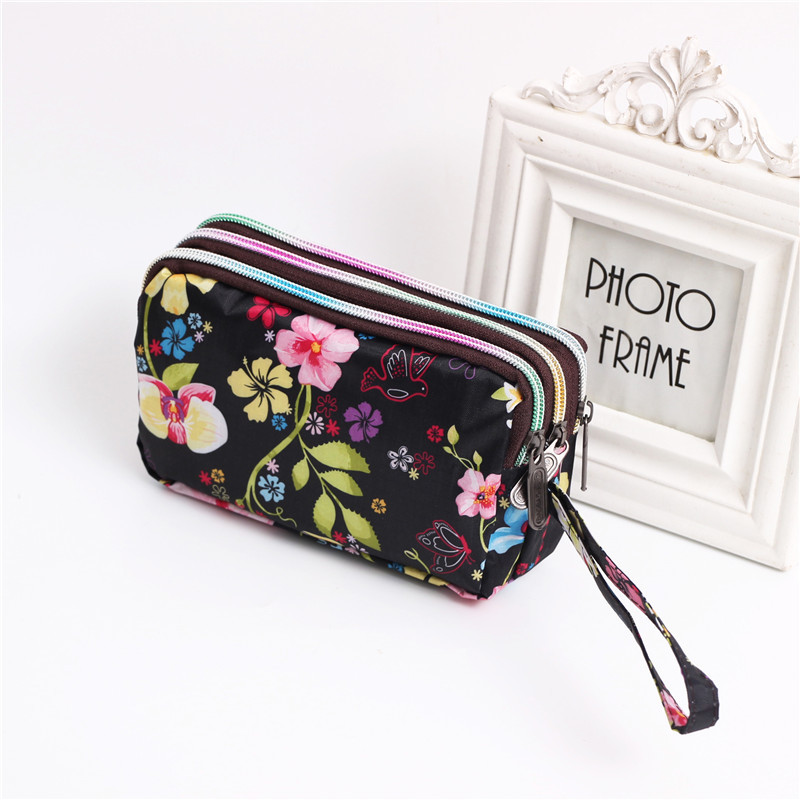 Multi Zip Waterproof Floral Wristlet Pouch