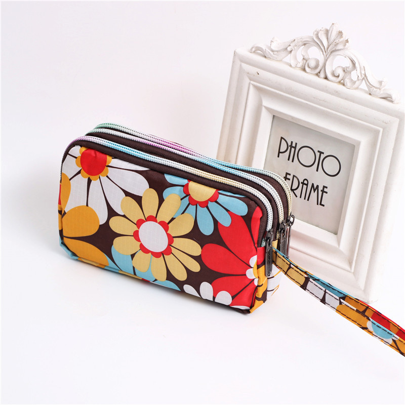 Multi Zip Waterproof Floral Wristlet Pouch