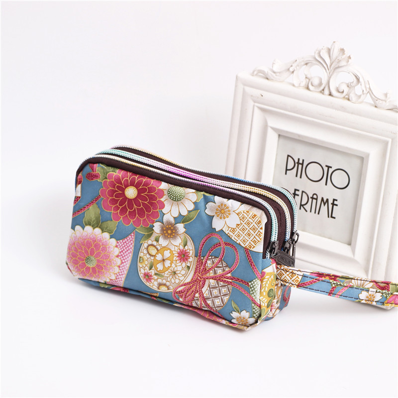 Multi Zip Waterproof Floral Wristlet Pouch