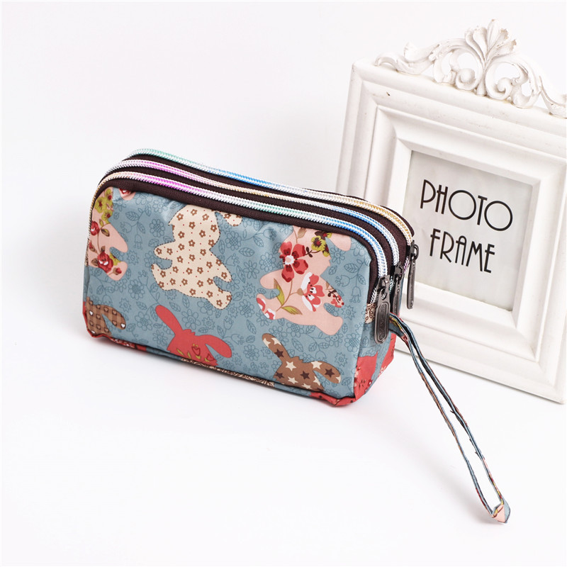 Multi Zip Waterproof Floral Wristlet Pouch