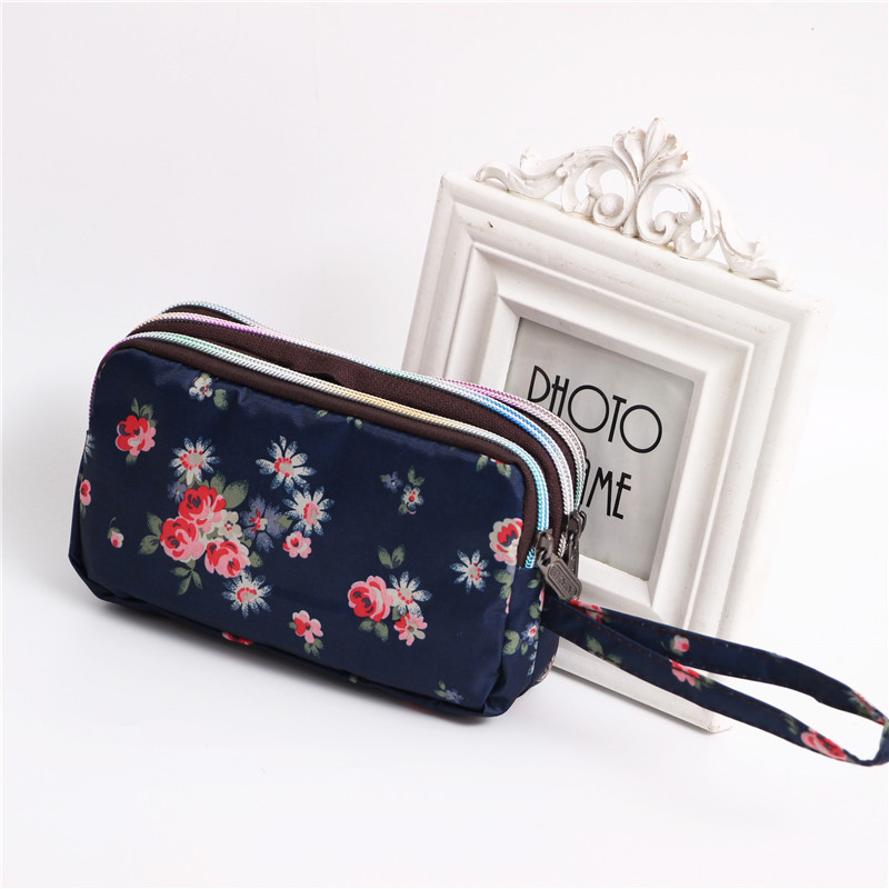 Multi Zip Waterproof Floral Wristlet Pouch