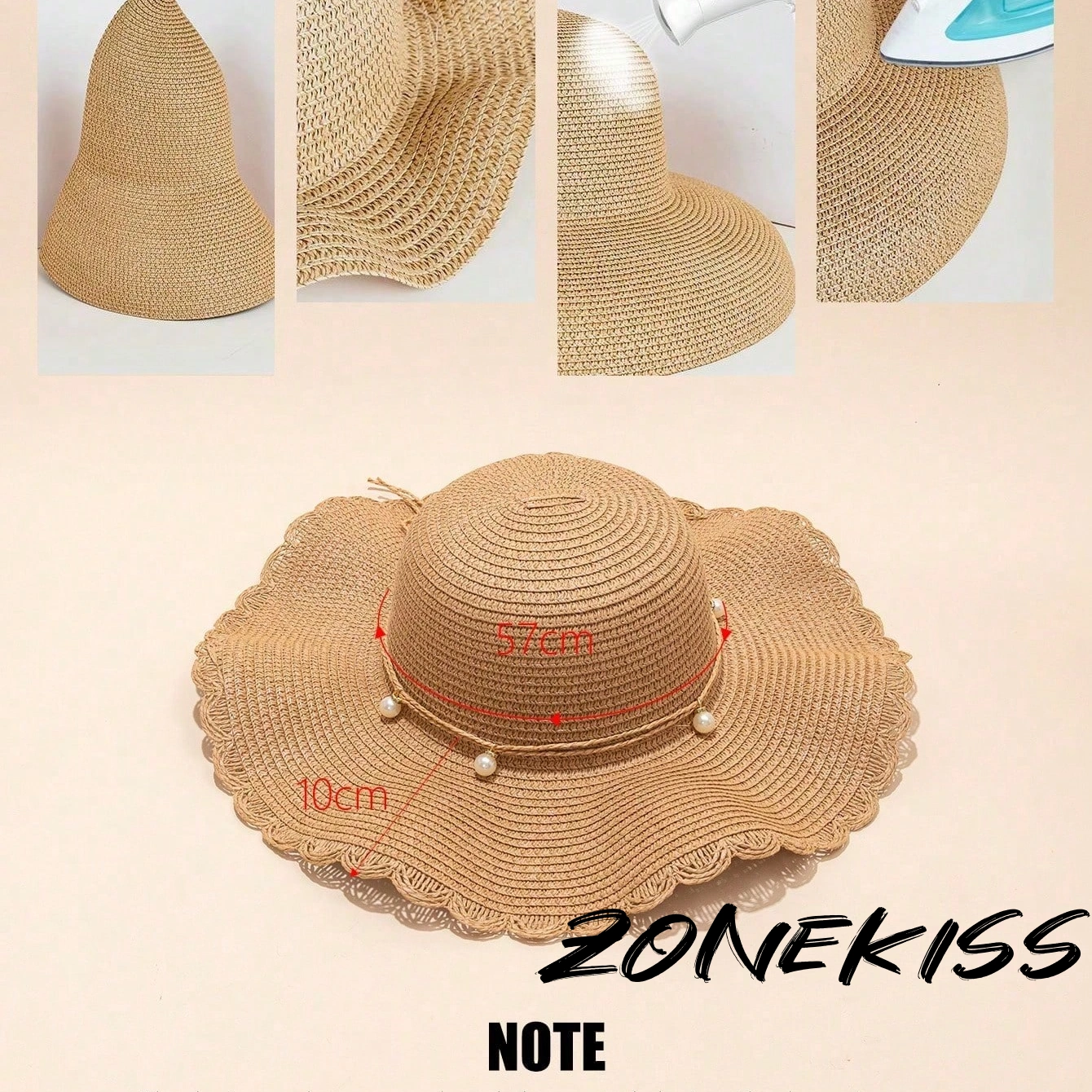 Luxury Pearl Bow Wide Brim Straw Hat, Summer Vacation Sun Protection Hat for Elegant Ladies