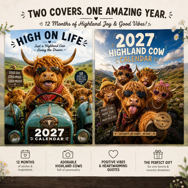 2027 Funny Highland Cow Wall Calendar | A4 Hanging Calendar