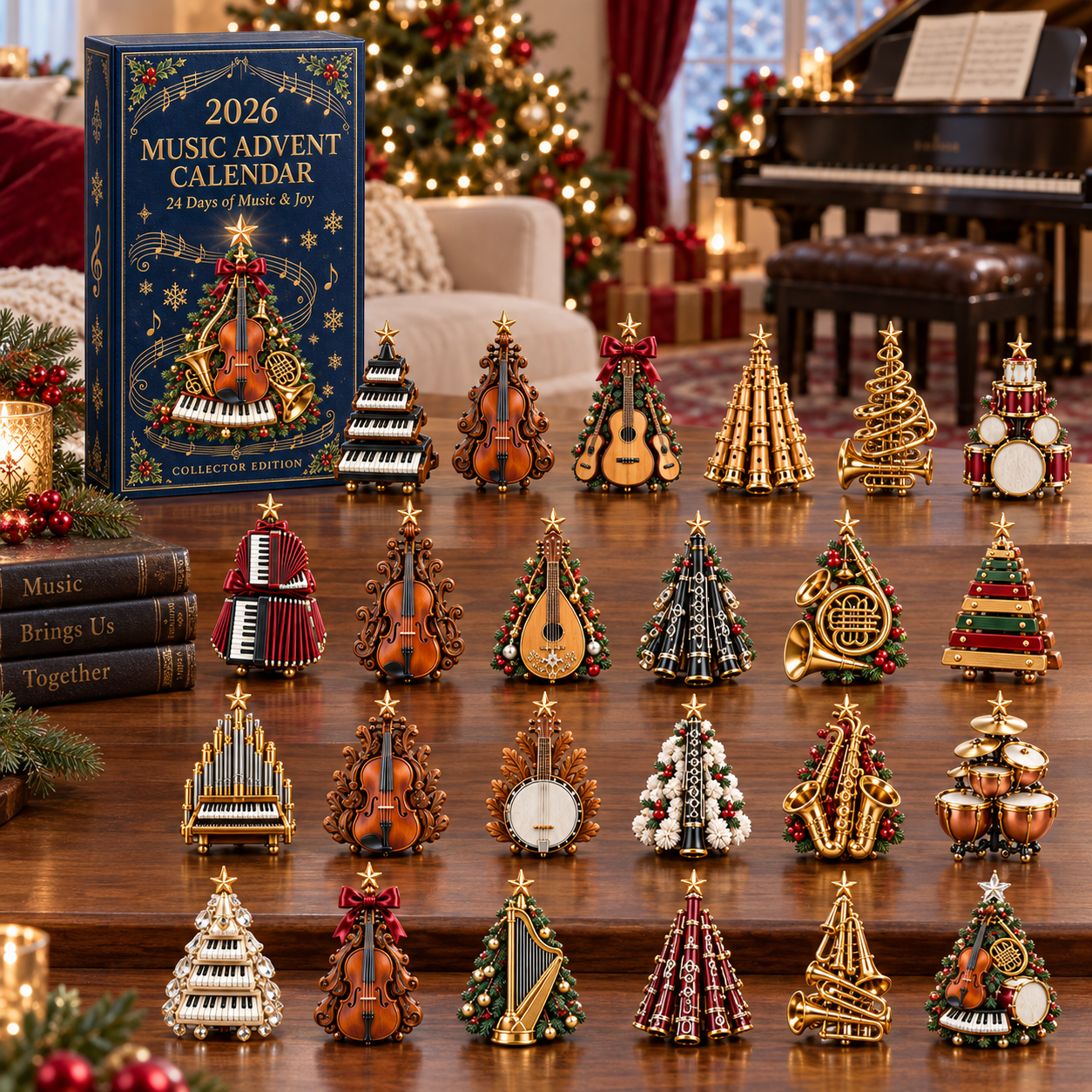 ⏰✨2026 Music Lovers’ Advent Calendar – 24 Unique Musical Instrument Christmas Tree Miniatures