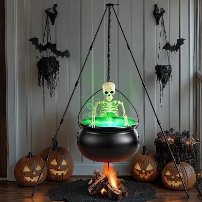 Large Witches Cauldron on Tripod with Cauldron Diffuserr and Big Skeleton