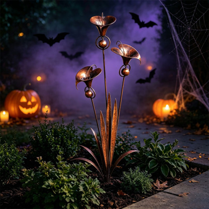 🏡Flamed Copper Three Calla Lilies Garden Stake with Bells