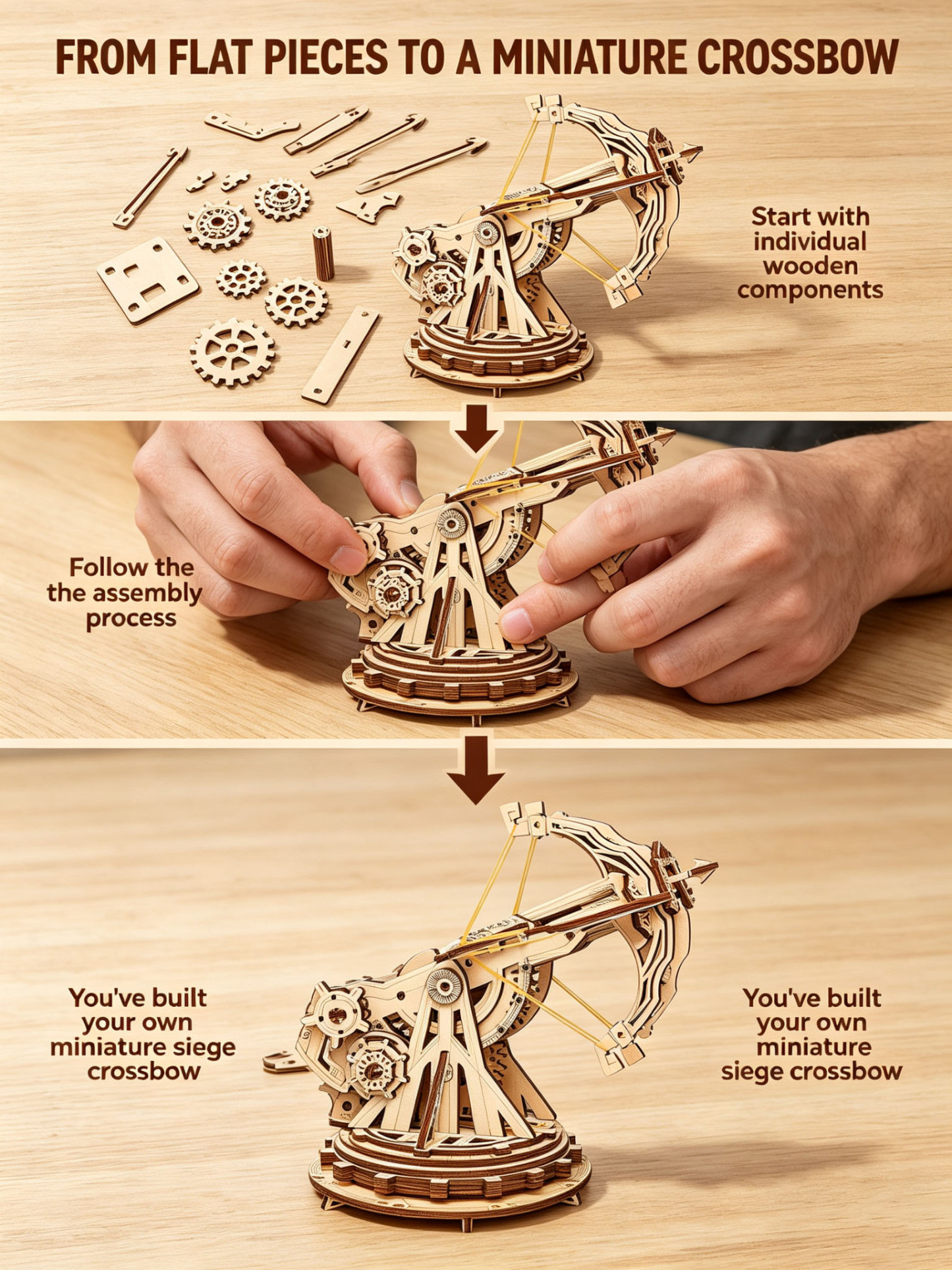🏹3D Wooden Puzzles Siege Crossbow Catapult Kit
