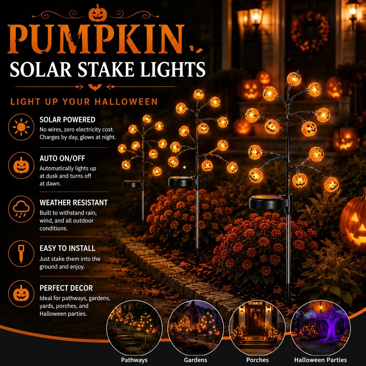 🎃 Last Day 50% OFF – Solar Pumpkin Stake Lights for a Spooky Halloween Yard 👻