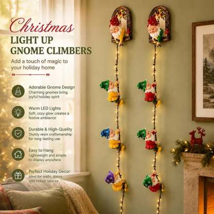 🎀Handmade Climbing Gnome Christmas StringLights, Indoor OutdoorWall Hanging Holiday Decor