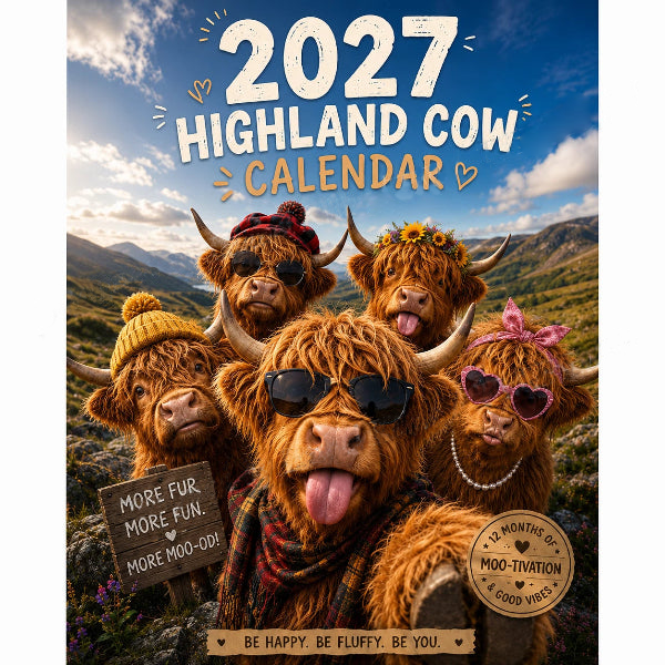 2027 Funny Highland Cow Wall Calendar | A4 Hanging Calendar
