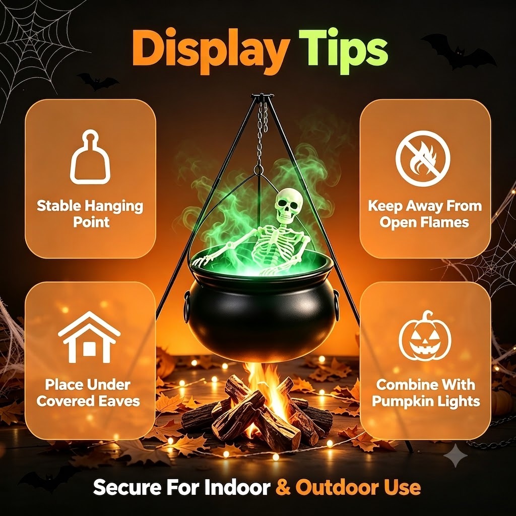 Large Witches Cauldron on Tripod with Cauldron Diffuserr and Big Skeleton