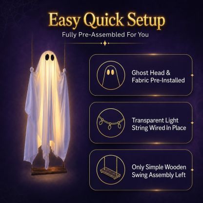 🔥Hanging Swing Ghost Halloween Decor with String Lights
