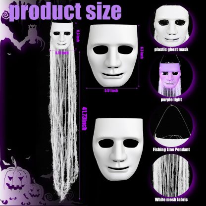 Halloween Decorations Outdoor Hanging Ghost White Masks with Purple LED Lights