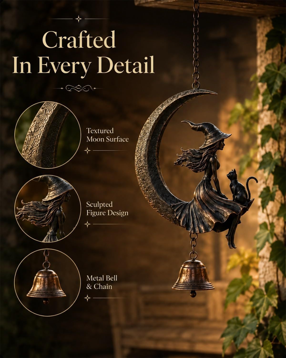 🔥LAST DAY 50% OFF - Witch Moon Black Cat Wind Chime