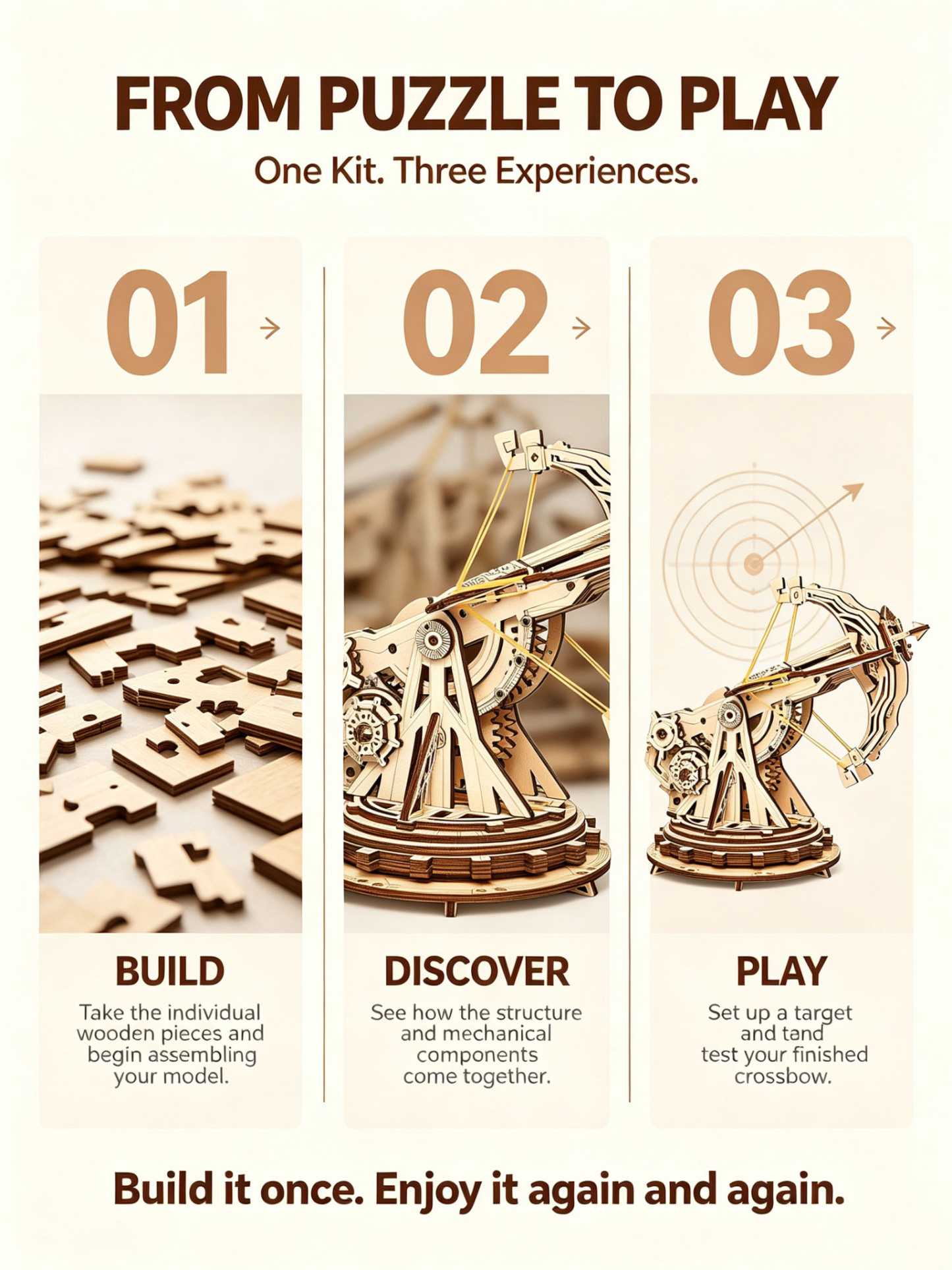 🏹3D Wooden Puzzles Siege Crossbow Catapult Kit