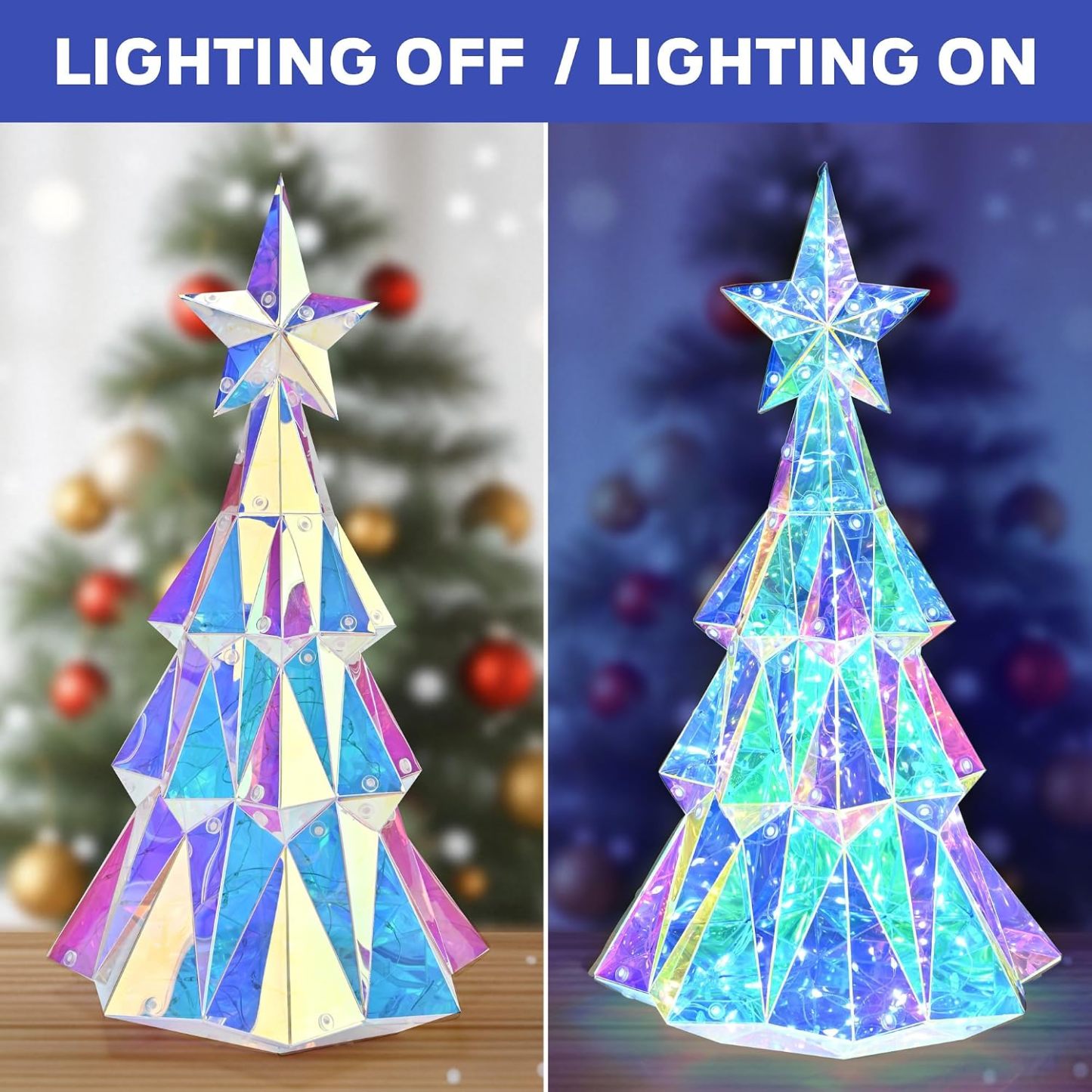 🎅 Early Christmas Sale 🎅✨3D Prismatic Iridescent Holographic Christmas Tree with LED Lights
