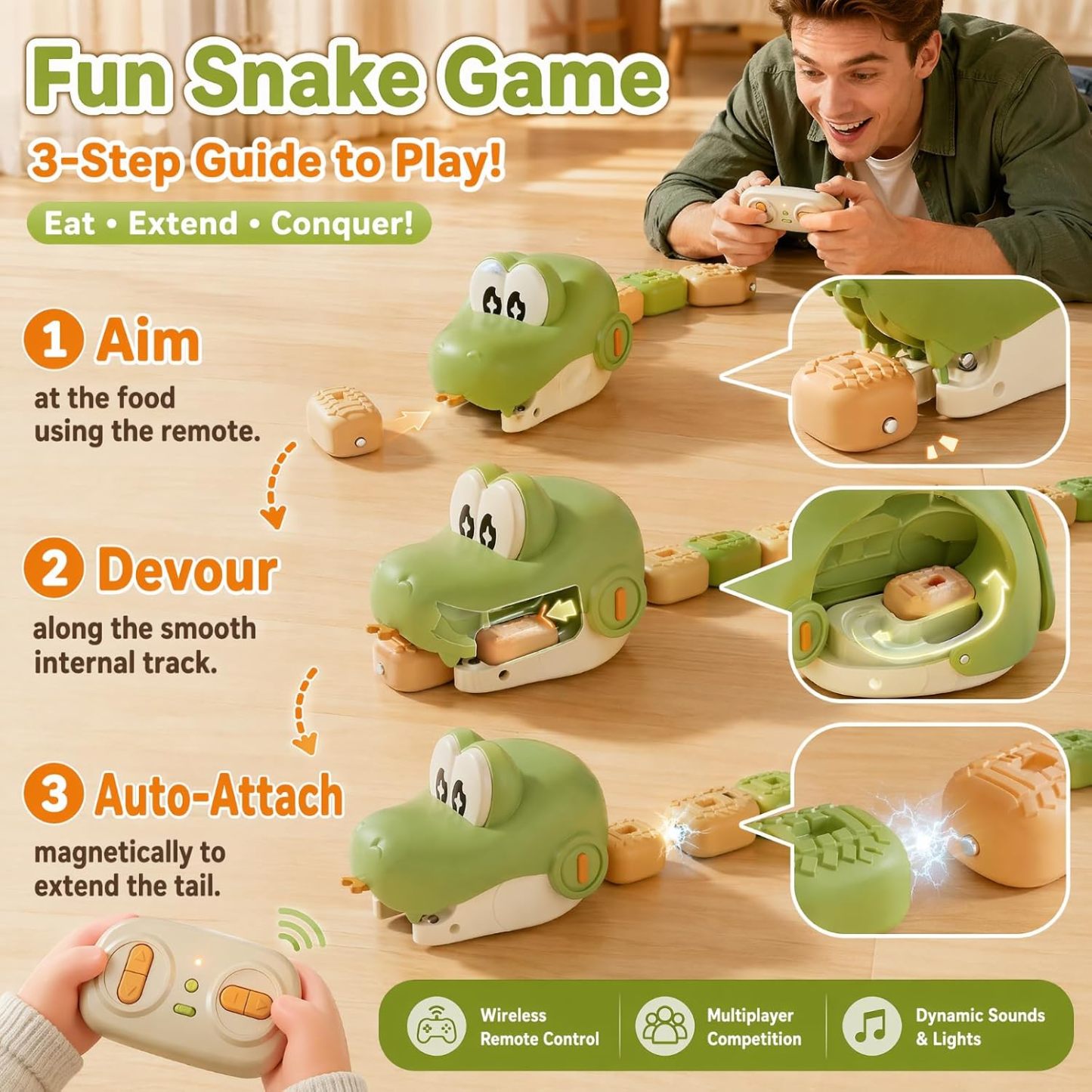 🐍🎁Remote Control Snake Toy with Magnetic Blocks