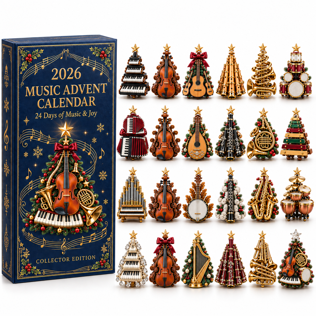 ⏰✨2026 Music Lovers’ Advent Calendar – 24 Unique Musical Instrument Christmas Tree Miniatures