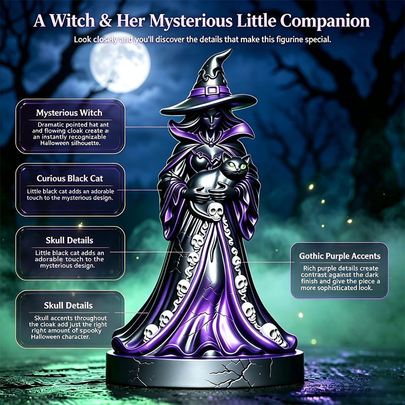 🎁Halloween Light-up Witch and Cat Figurine Ornament