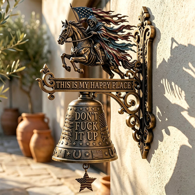 🐉 Skull Dragon Rider Bell – “This Is My Happy Place” Wall Bell