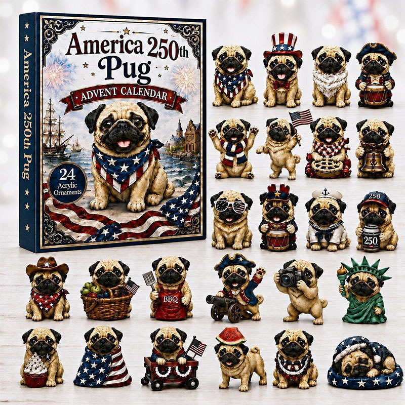 😍🐕24 Days Pug Acrylic Ornament Advent Calendar