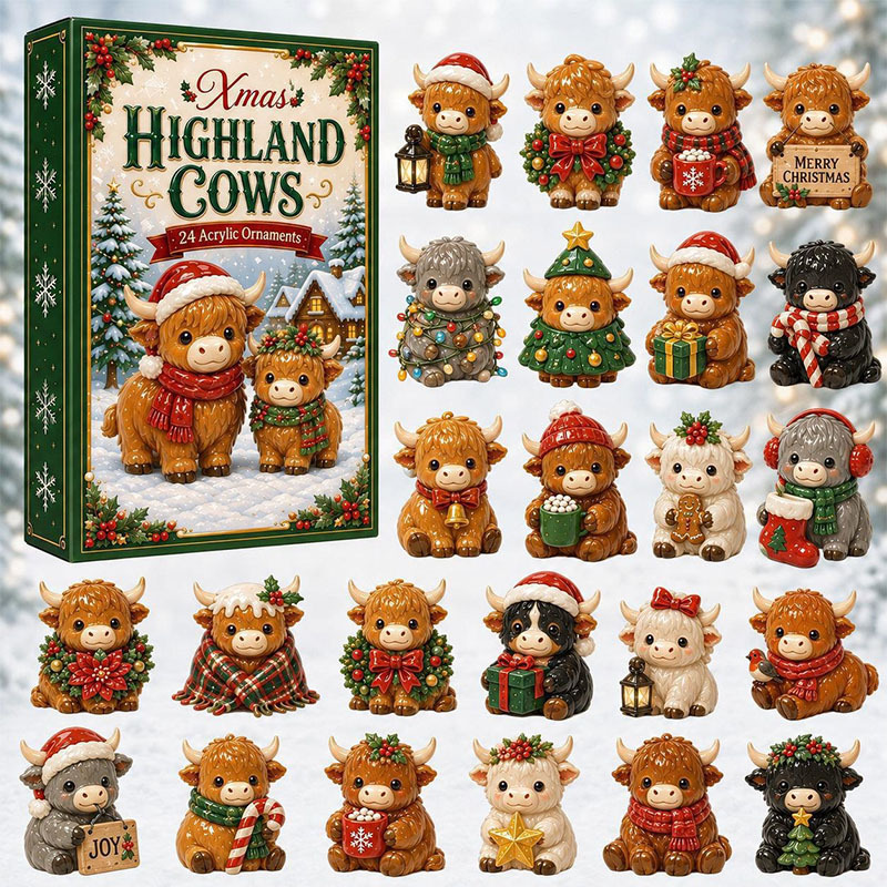 🐶24 Days Highland Cow Acrylic Ornament Advent Calendar