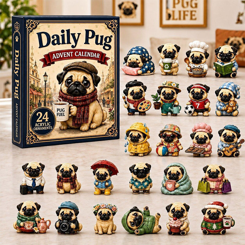 😍🐕24 Days Pug Acrylic Ornament Advent Calendar