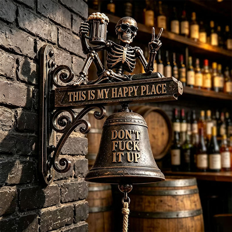 🐉 Skull Dragon Rider Bell – “This Is My Happy Place” Wall Bell