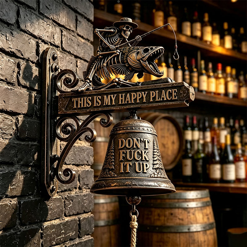 🐉 Skull Dragon Rider Bell – “This Is My Happy Place” Wall Bell