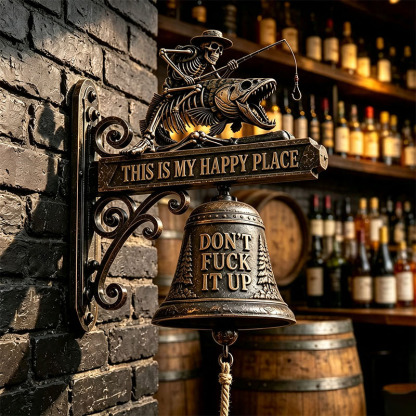 🐉 Skull Dragon Rider Bell – “This Is My Happy Place” Wall Bell