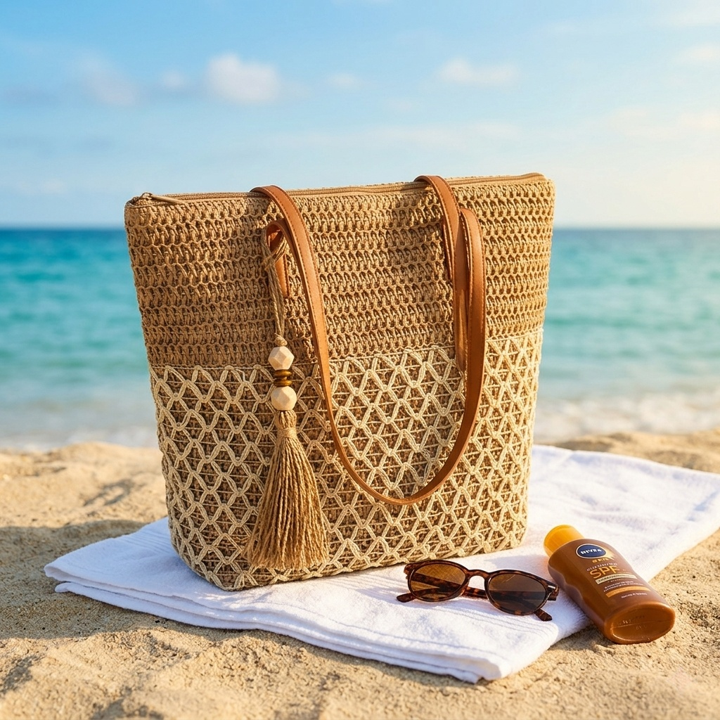 Zonekiss Boho Straw Tote Bag | Large Capacity Beach Bag With Zipper & Tassel