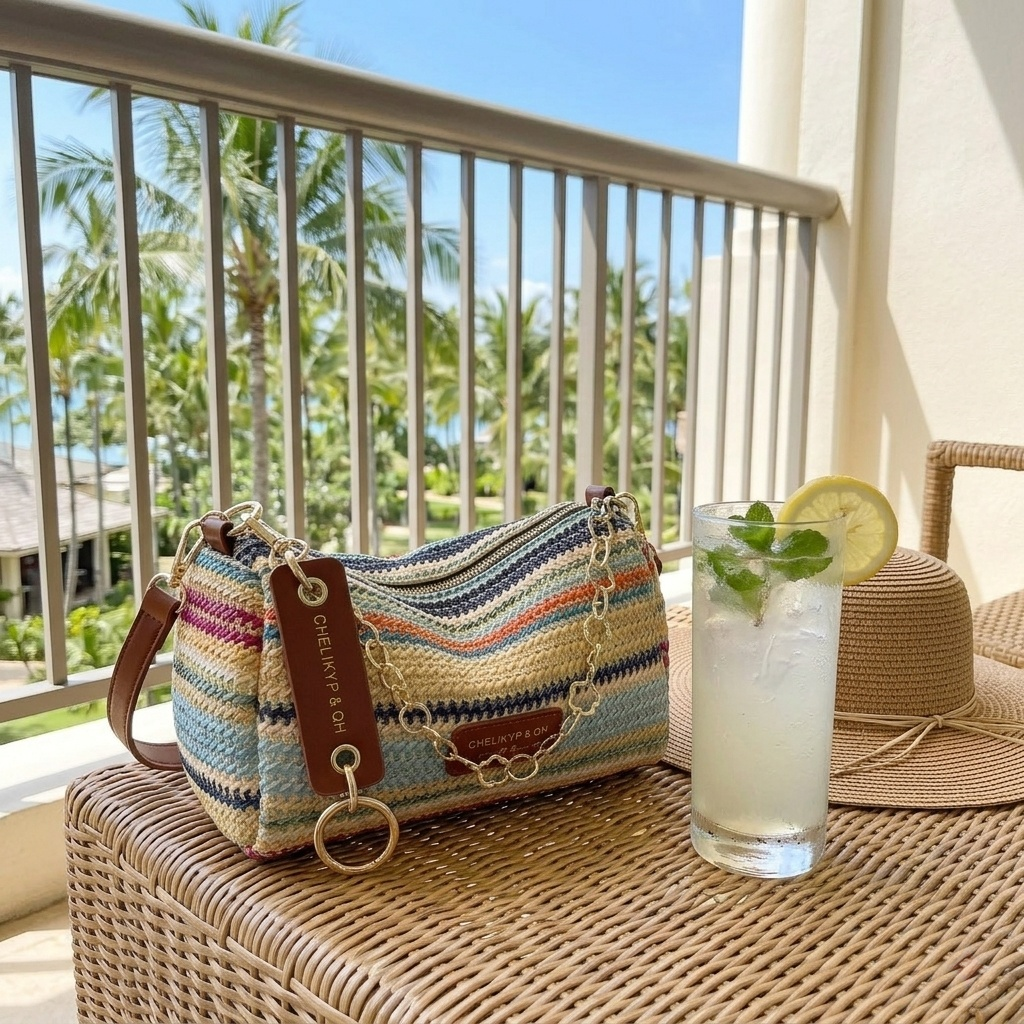 Zonekiss Boho Rainbow Stripe Straw Bag | Lightweight Convertible Crossbody Bag for Women Summer Beach Vacation Daily Outfits