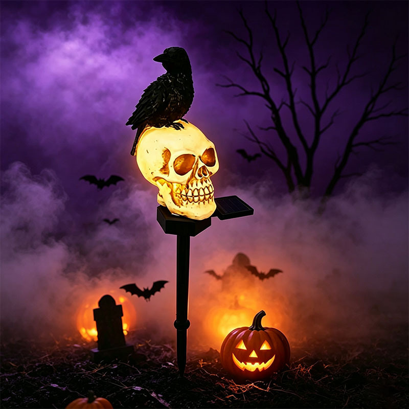 🐦‍⬛Solar Powered Animated Raven Skull Garden Spike💀 | Halloween Garden Decoration For Outdoor Use