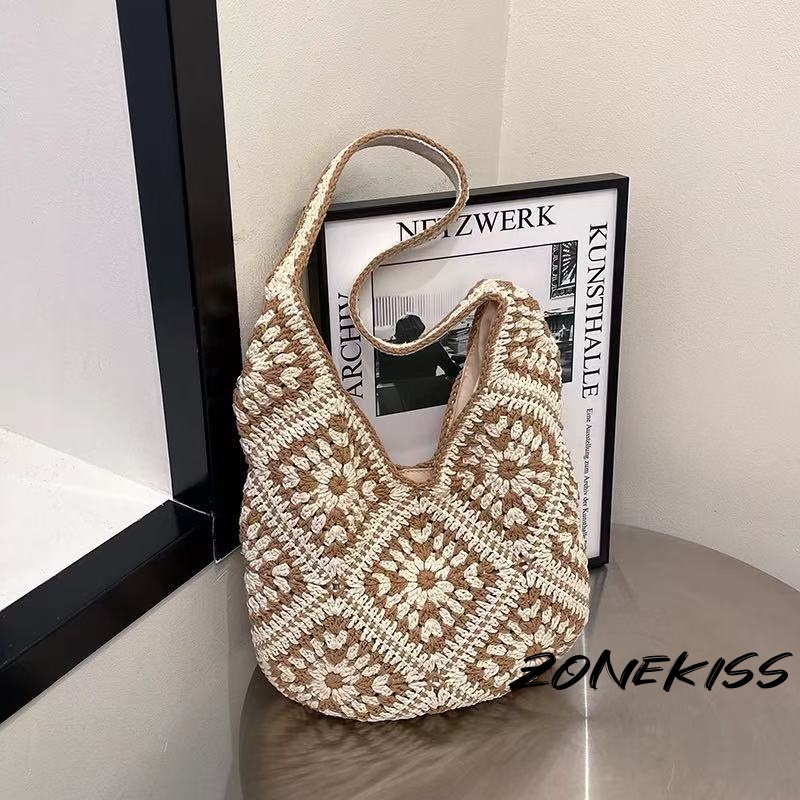 Zonekiss Handmade Sunflower Crochet Hobo Bag | Lightweight Large Boho Tote for Summer Vacation Daily Outings