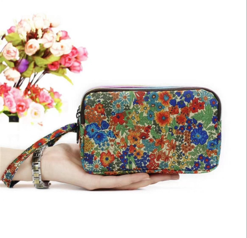Multi Zip Waterproof Floral Wristlet Pouch
