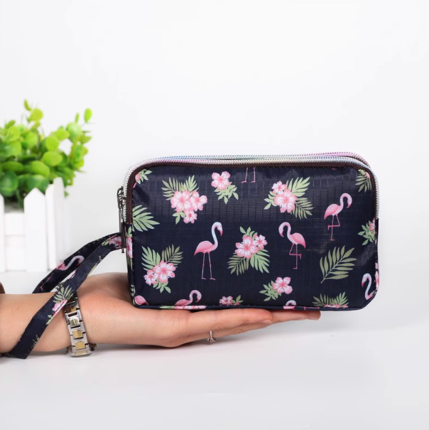 Multi Zip Waterproof Floral Wristlet Pouch