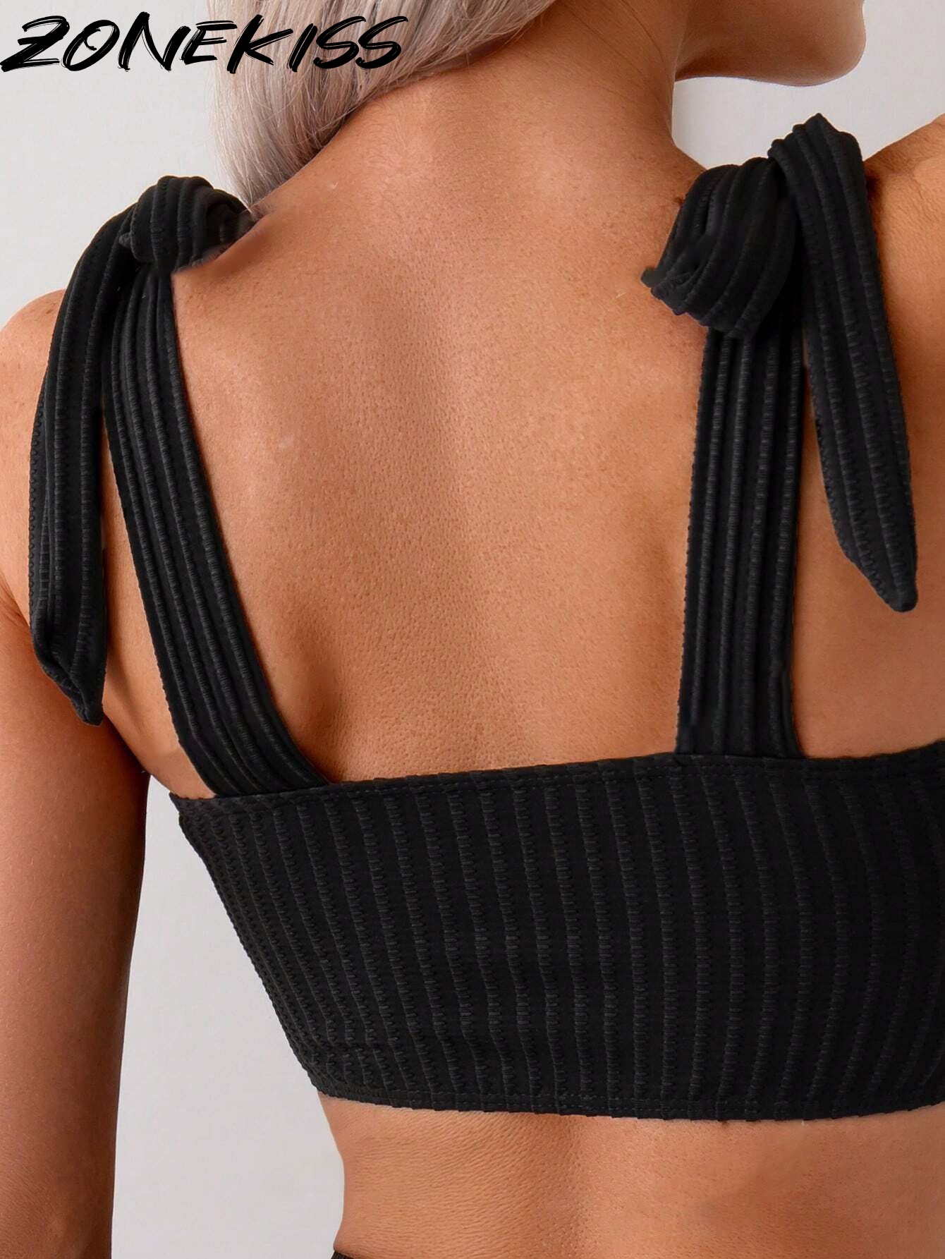 Women's Fashion Bamboo Pattern Bowknot Sexy Tankini Swimwear Vacation Beach Black Summer
