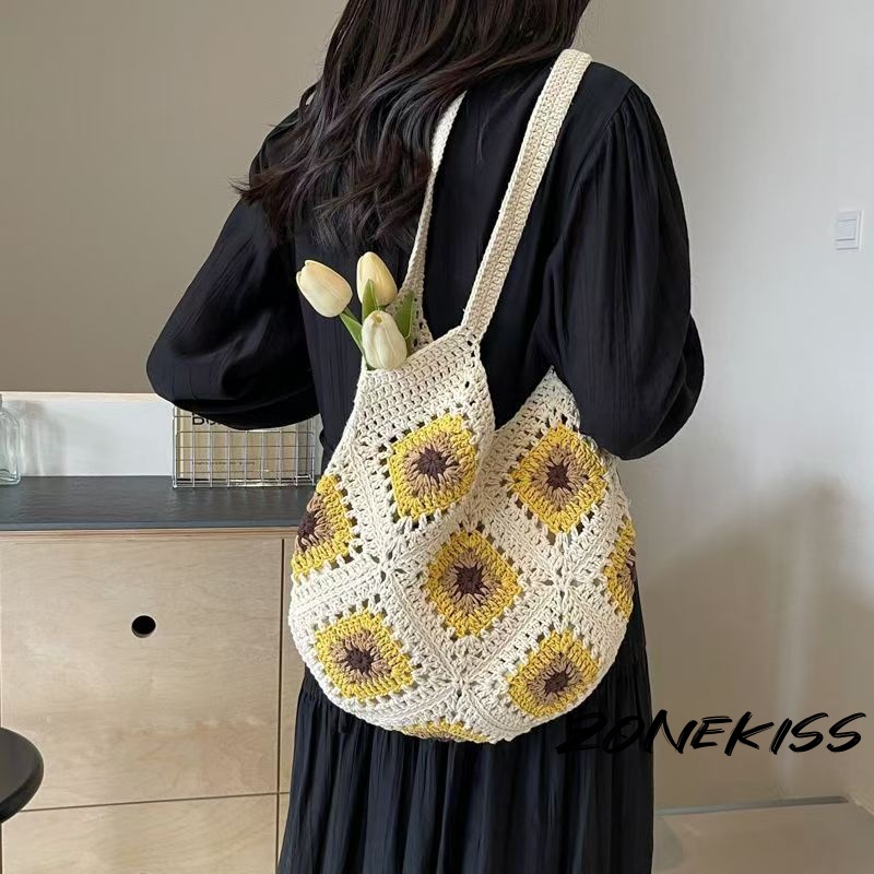 Zonekiss Handmade Sunflower Crochet Hobo Bag | Lightweight Large Boho Tote for Summer Vacation Daily Outings